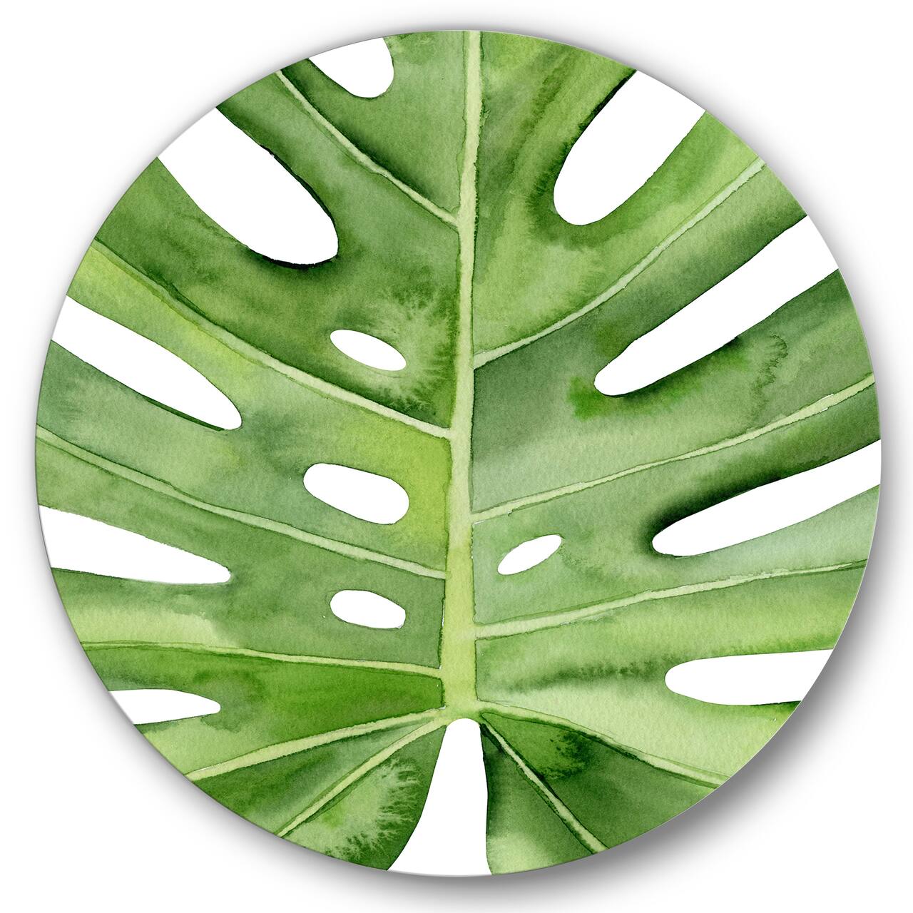 Designart - Green Monstera Leaf Tropical Palm Botanical Detail - Tropical Metal Circle Wall Art